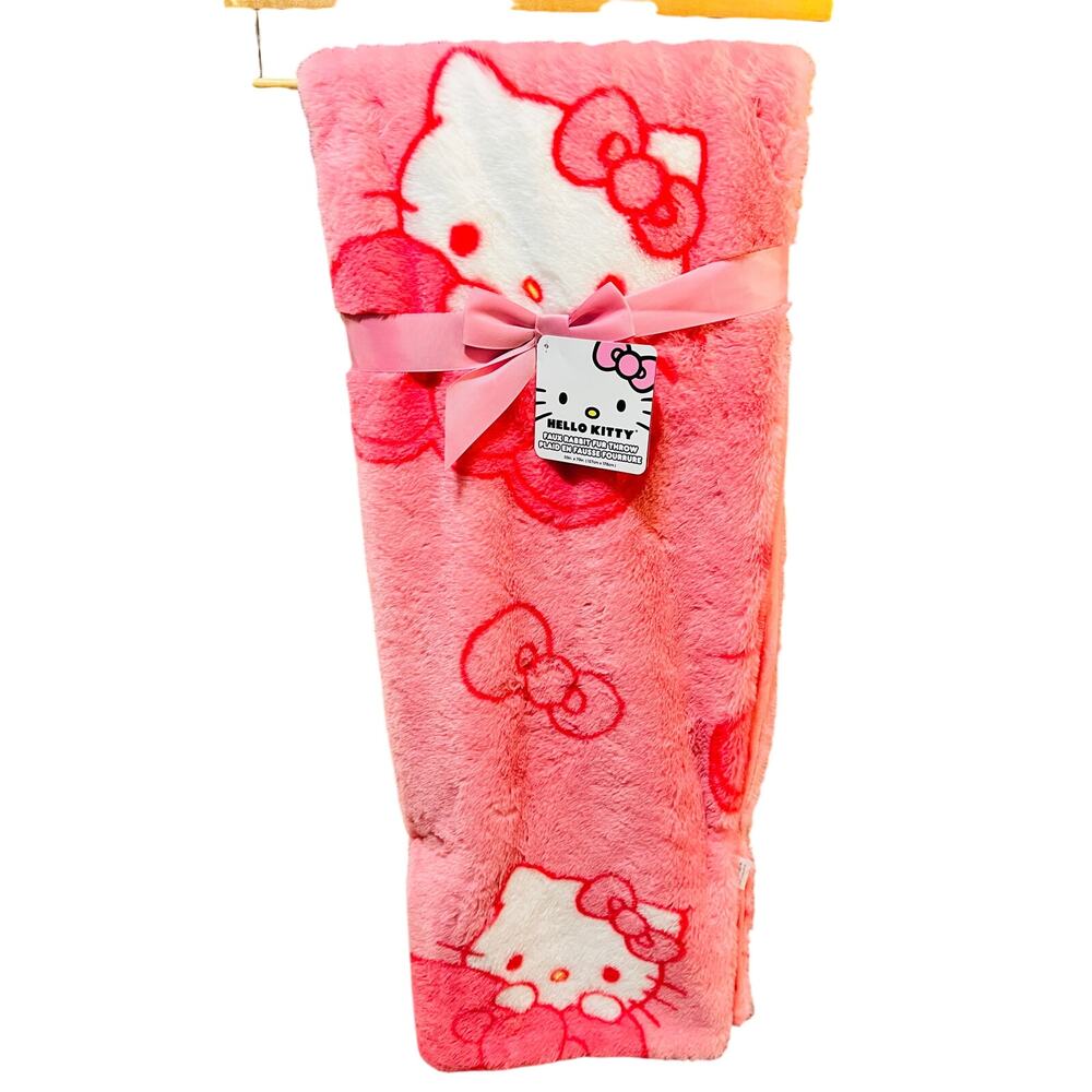 Hello Kitty soft Adorable faux fur bow throw 50 by 70